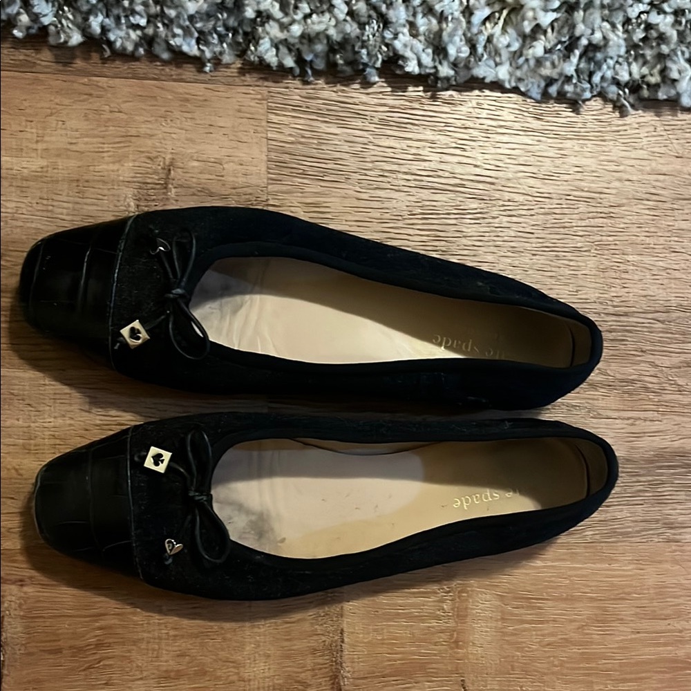 Kate Spade Black Velvet Flats with Floral Embellishments